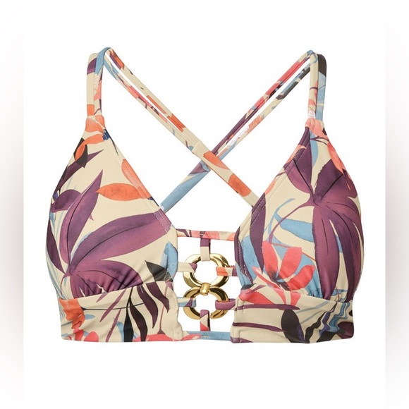 VENUS Cream Red and Blue Floral Crop Bikini Top C - Picture 1 of 14